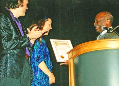 MCMF President Teed Rockwell and Director Diana Stork receiving award from Mayor Willie Brown, Fall 1999